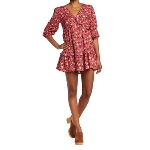 Women's LUSH Magenta Floral Ruffle Mini Dress